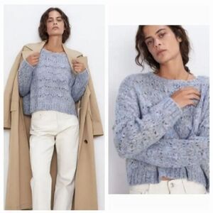 NEW Zara Wool Blend Boxy Popcorn Knit Crewneck Longsleeve Sweater Size Small